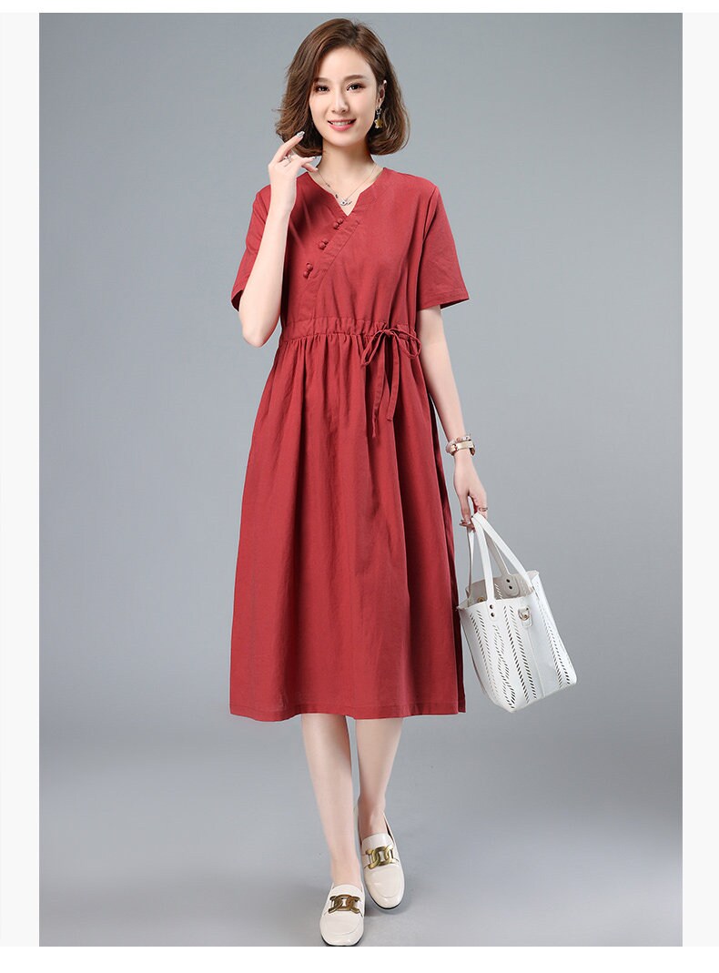 Women Summer Dress Cotton Dresses Short Sleeves Dress Long Etsy