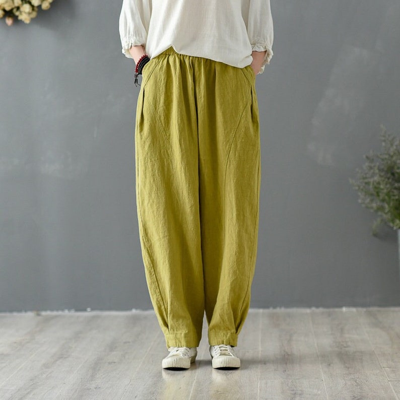 Women Elastic Waist Cotton Pants Soft Casual Loose Boho Trousers Full Maxi Pants Wide Leg Pant Customized Plus Size Pants Linen zdjęcie 1