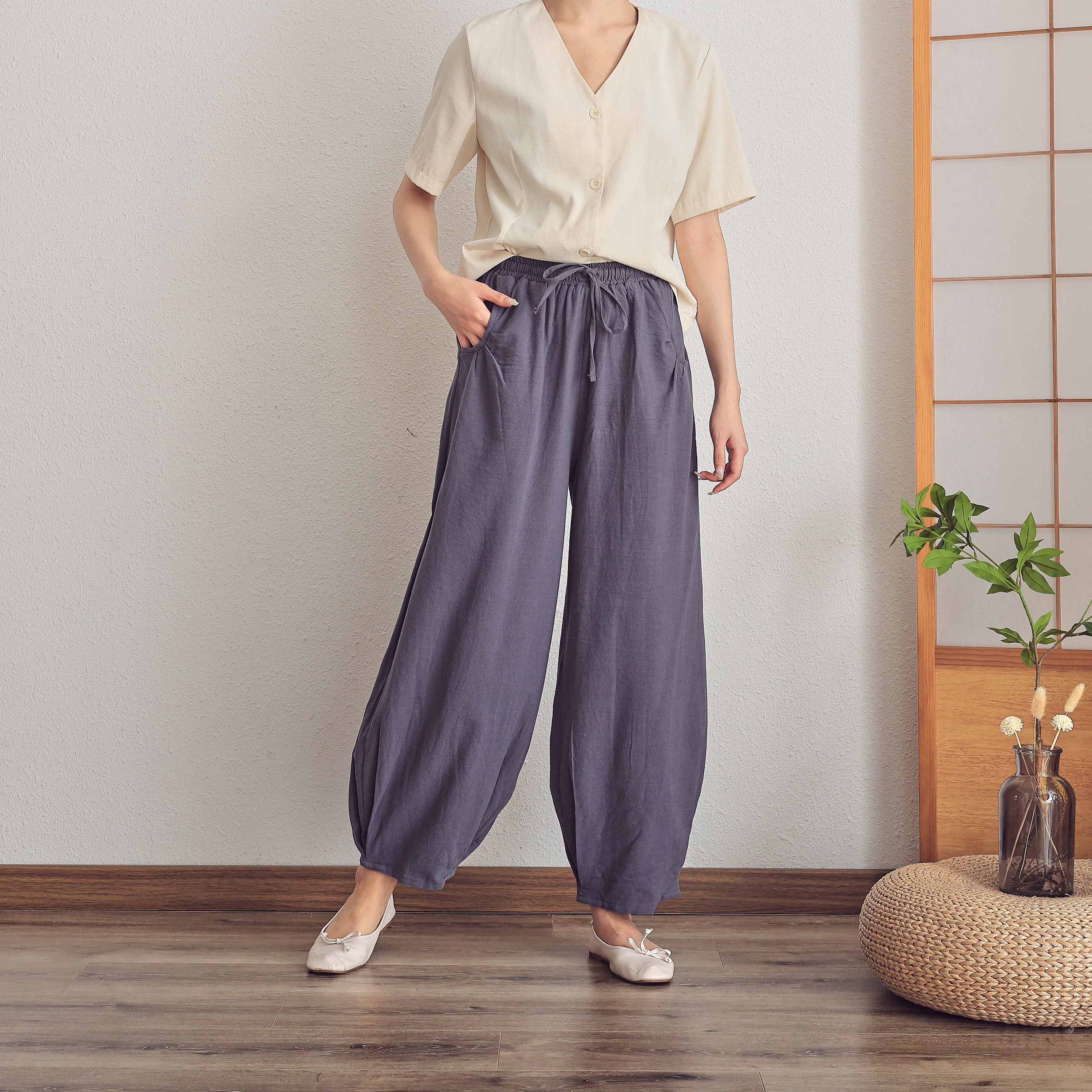 Bigersell Ripped Pants for Women Full Length Pants Women Casual Solid  Cotton Linen Drawstring Elastic Waist Long Wide Leg Pants Stretch Pant for  Ladies 