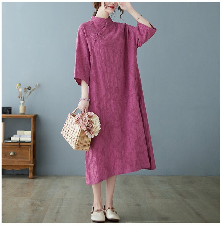 Summer Jacquard Dress Cotton Dresses 3/4 Sleeves Dress Midi - Etsy
