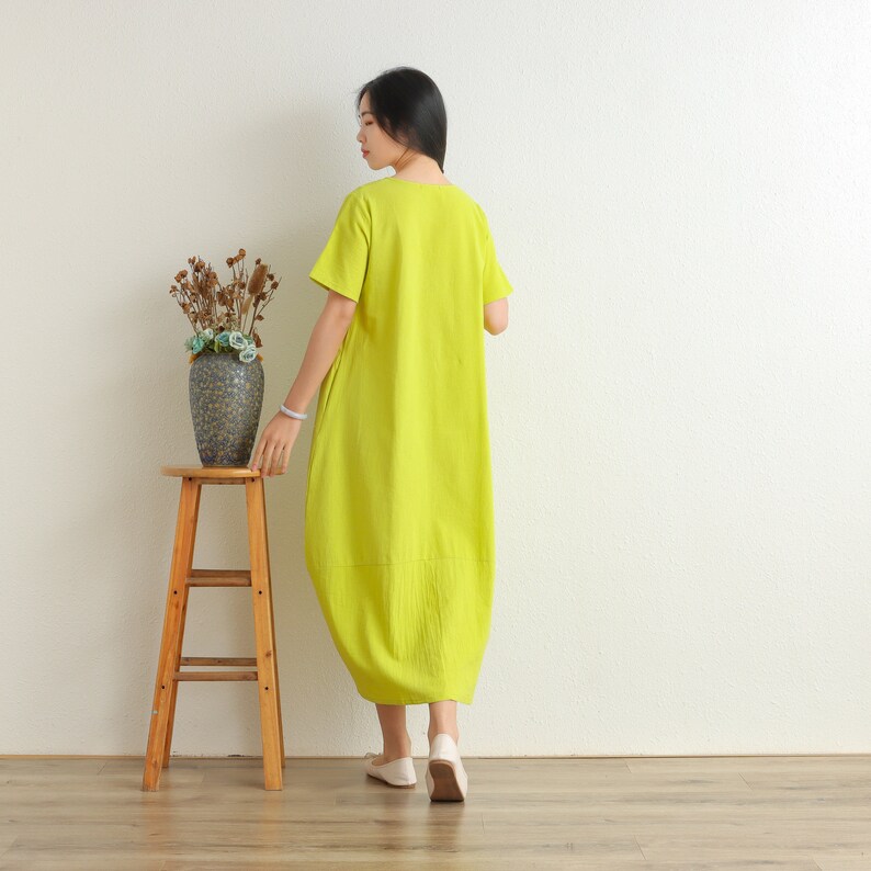 Women Summer Cotton Dresses Short Sleeves Dress Long Midi Etsy