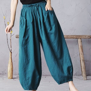 Women Elastic Waist Cotton Pants Soft Casual Loose Boho - Etsy