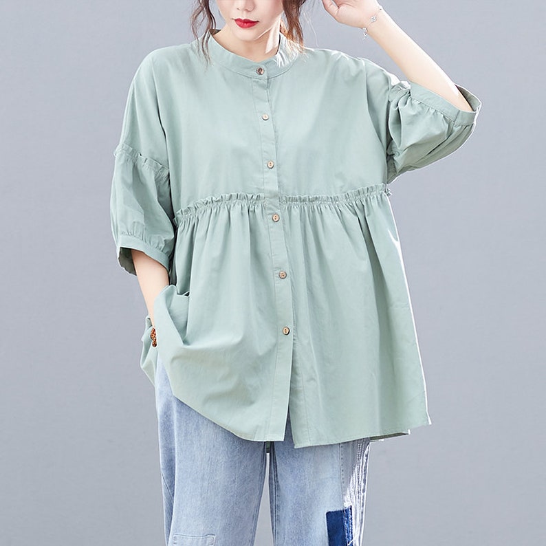 Hauts d'été en coton pour femmes, chemisier à manches 3/4, kimono décontracté ample, haut de chemise personnalisé, vêtements de grande taille, chemisier en lin image 6