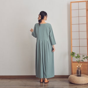 Women Summer Dress Cotton dresses Nine-point Sleeves dress long Maxi dress loose robes casual Dress customized plus size dress Linen Dress zdjęcie 7