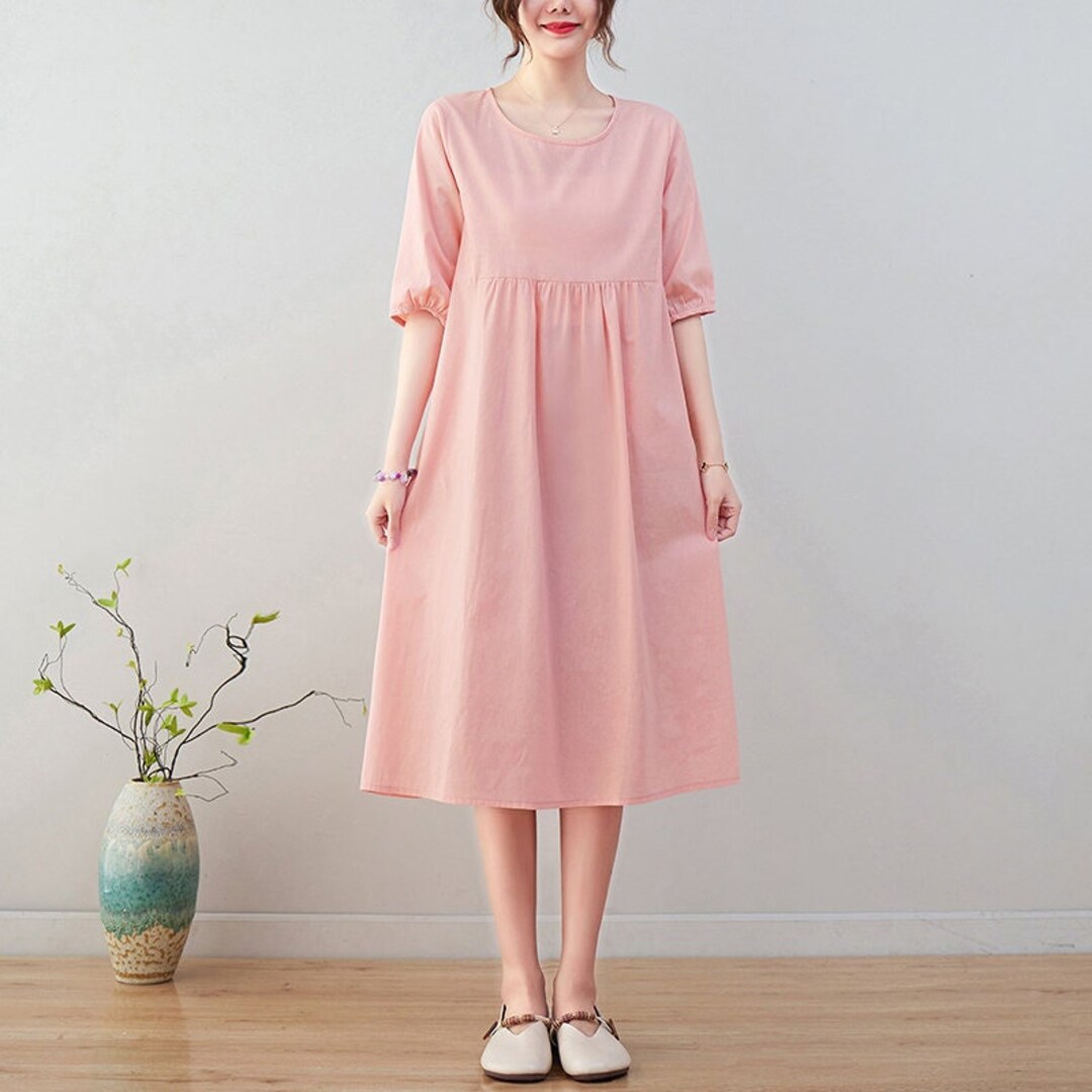 New Summer Women Irregular Short Sleeve Jacquard Cotton Linen Loose Casual  Dress