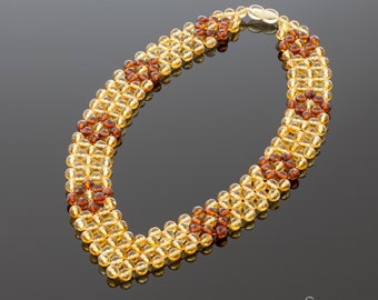 Amber necklace "Princess honey flowers"