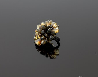 Amber ring "Black flower"