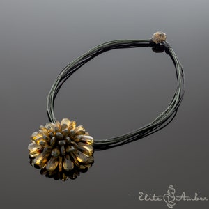 Amber brooch-pendant &quot;Black flower&quot;