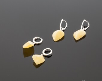 Amber earrings "Royal white leafs"