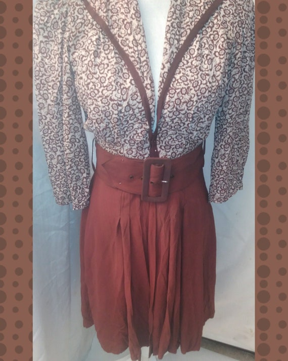 1940s Brown Belted Dress