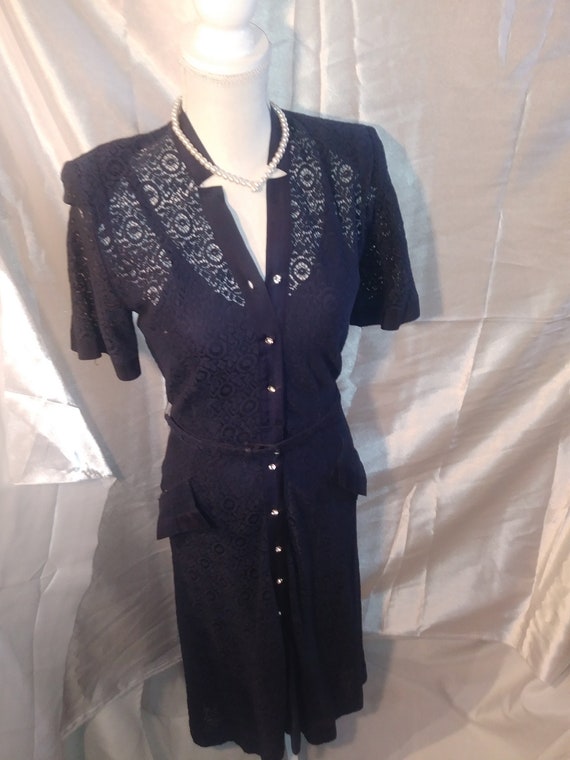 1940s Navy Lace Dress With Navy Slip