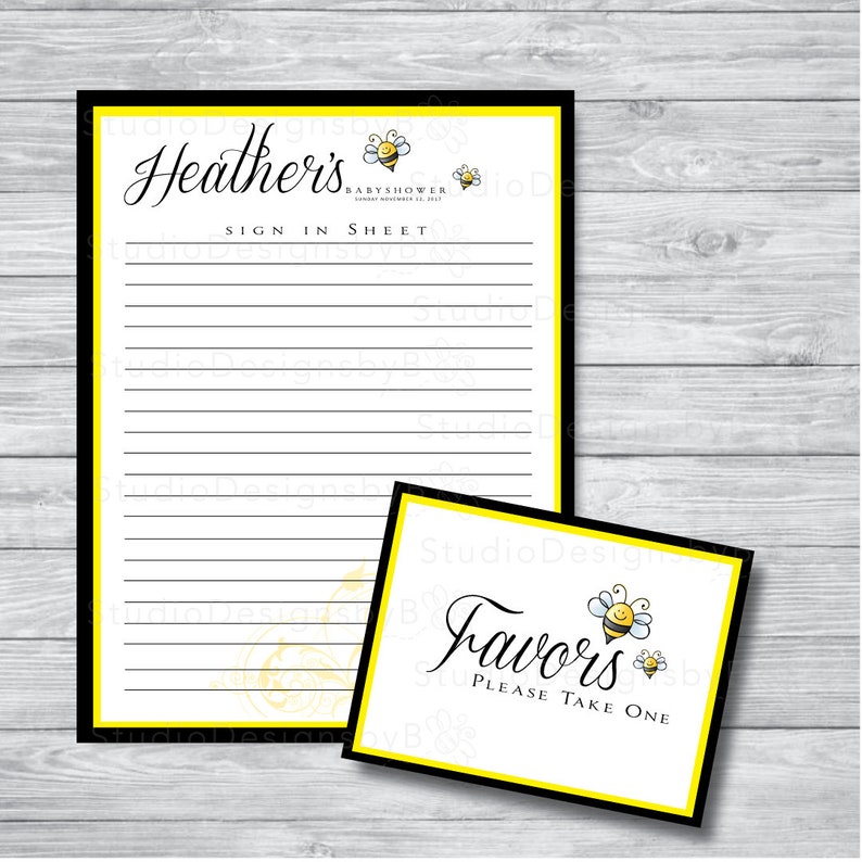 Bee Baby Shower Welcome Sign In Favor And Gift Sheets Etsy
