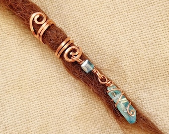 Quartz Hair Accessory- Blue Copper Dreadlock Plait Spiralled Wrap