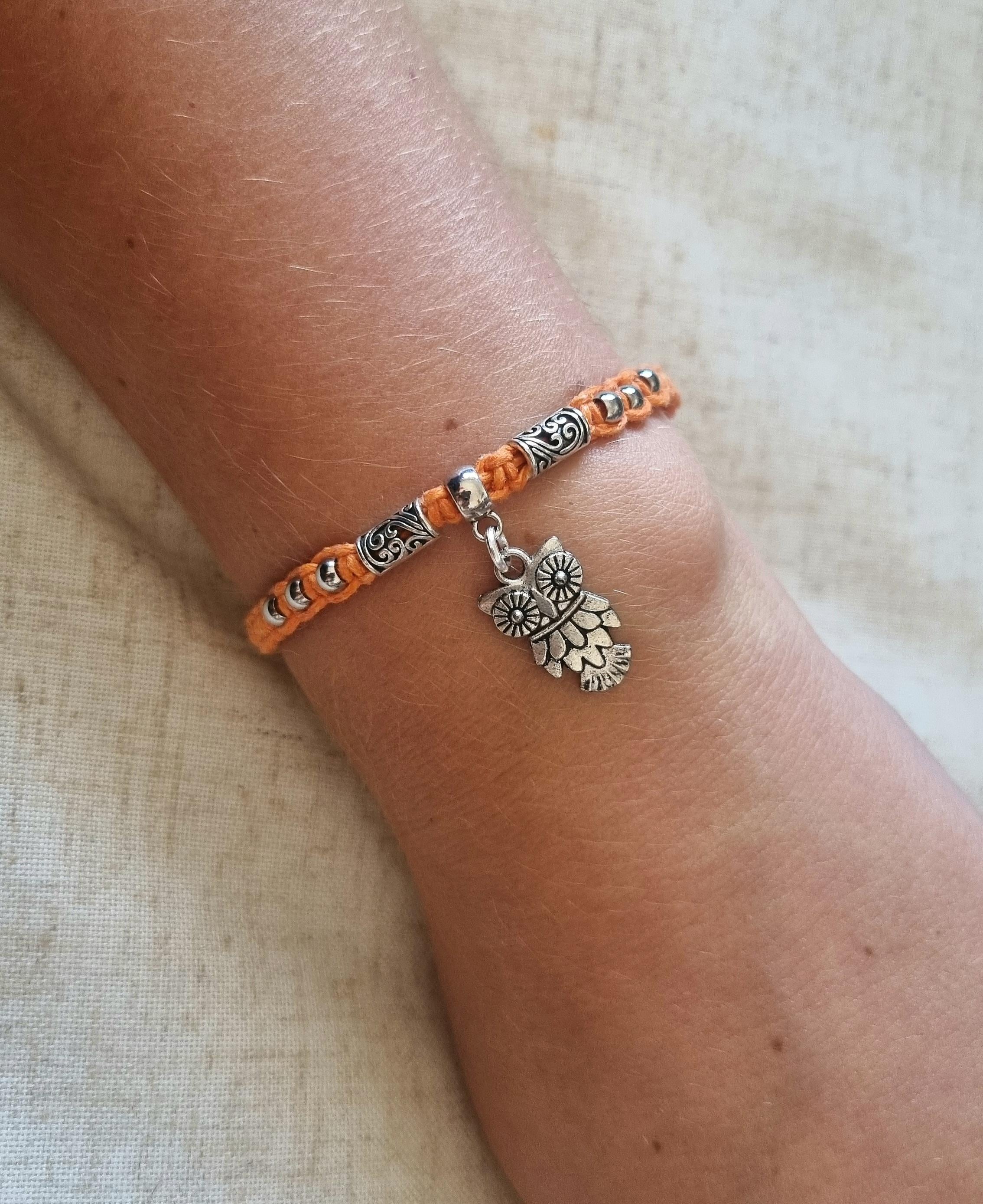 Silver Owl Bracelet: Adjustable Macrame Jewellery