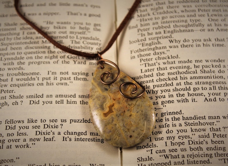 Copper and Agate Sliding Knot Faux Suede Brown Necklace