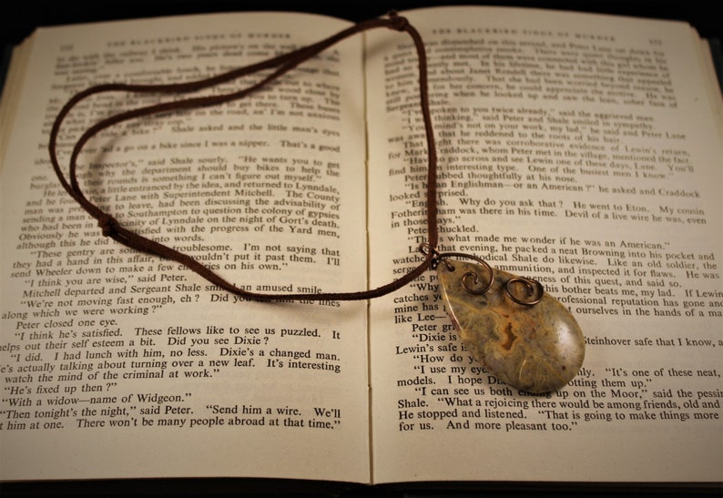 Copper and Agate Sliding Knot Faux Suede Brown Necklace