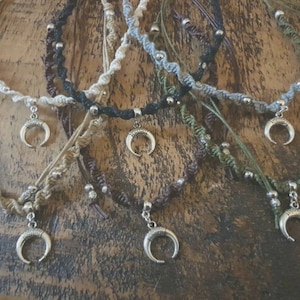 Mini Silver Horn Macrame Choker Necklace - Assorted Colours