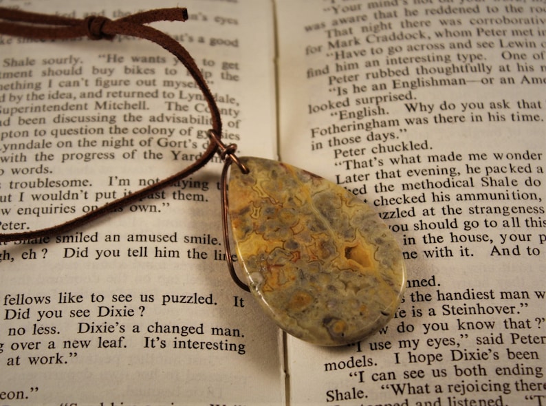 Copper and Agate Sliding Knot Faux Suede Brown Necklace