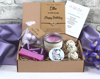 Lavender spa gift set for women, Personalised birthday pamper gift set.