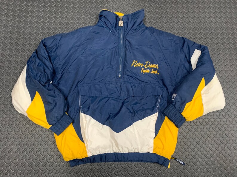 Vintage 90s Logo 7 Notre Dame University Fighting Irish Kangaroo Pullover Winter coat with collapsible hood
