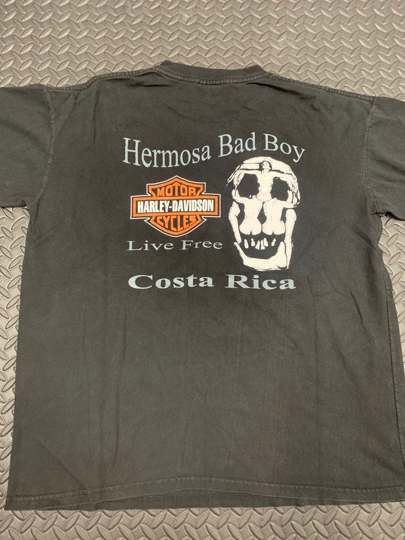 Vintage 90s Harley Davidson Motorcycles Live Free Costa Rica Grahpic T-shirt