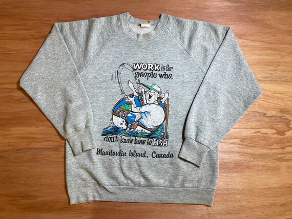 Vintage Fishing Comedy 1980s Graphic Crewneck