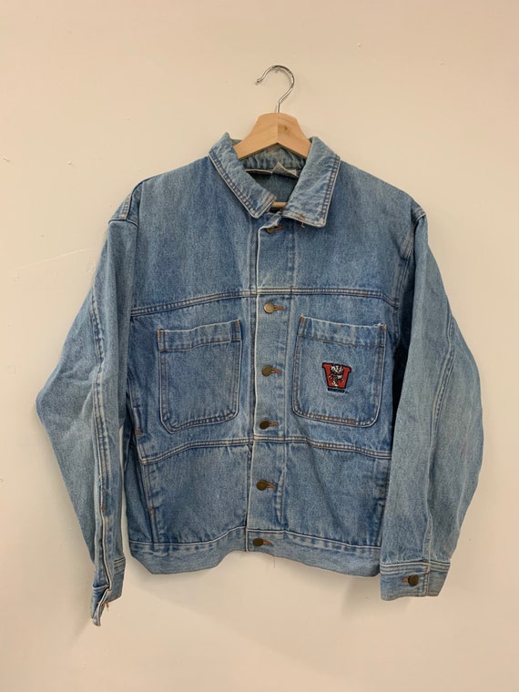 Vintage 90s Wisconsin Badgers Stitched Denim Jacke