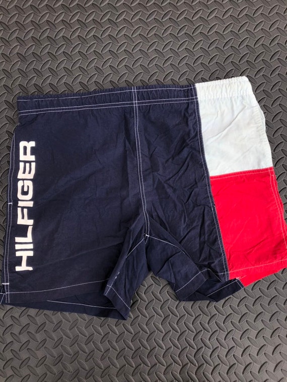 VINTAGE Tommy Hilfiger Swim Trunks Board Shorts Adult Large Blue Flag Mens 90s