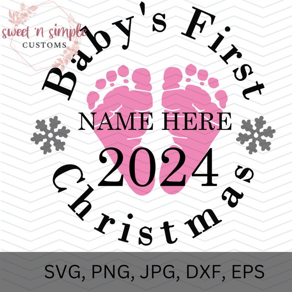 Baby's 1st Christmas 2023 SVG, Baby Boy Feet, Baby Girl Feet