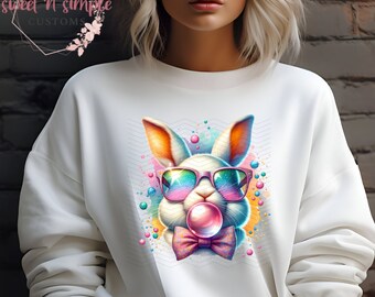 Easter Vibes Bunny in Glitter Glasses DTF Sublimation Design - Instant Download