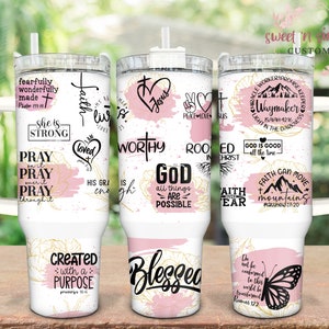 Afirmaciones positivas de fe, envoltura de vaso de 40 oz, diseño de sublimación de vaso de citas de Dios, diseño boho, sublimación de descarga digital PNG