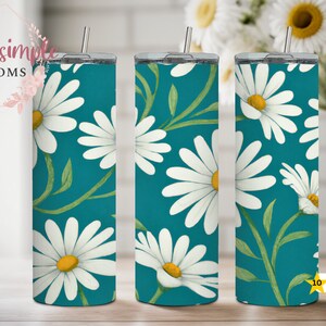 Cheerful Daisy Pattern 20oz Tumbler Design in Teal, Sublimation PNG