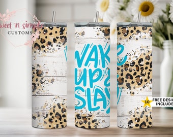 Wake Up & Slay 20oz Sublimation Tumbler PNG, Tylko do pobrania cyfrowego, Nadruk zwierzęcy, motywujący kubek, inspirujący projekt, projekt cyfrowy