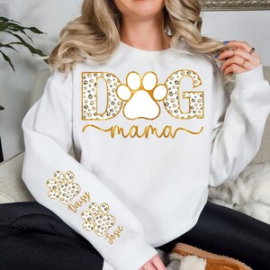 Custom Dog Mama Shirt PNG with Glitter - Personalized Dog Paw and Name Design, Sublimation, DTF