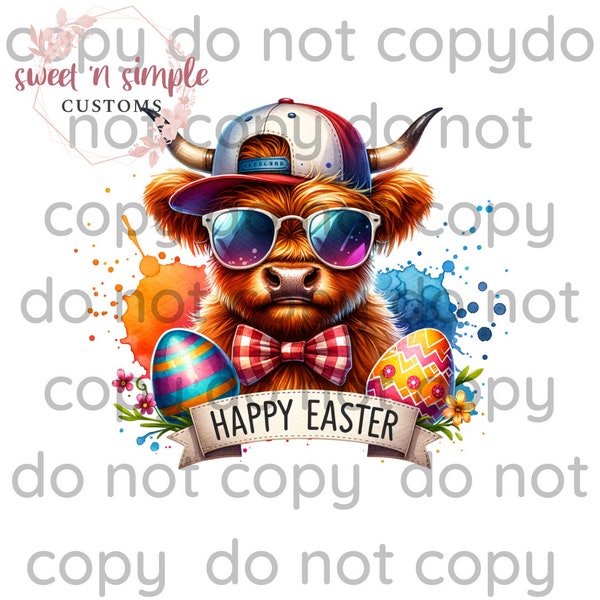 Adorable Toddler Boy Highland Cow Easter T-Shirt | Sublimation DTF Design