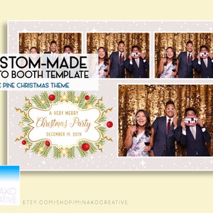Custom Made Christmas Party Red and Green Pine Tree Theme Holiday Festive Winter Photobooth Photo Booth Template