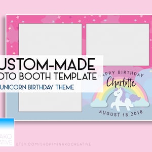 Custom Made Birthday Party Pink Unicorn Kids Child&#39;s Cute Princess Theme Photobooth Photo Booth Template