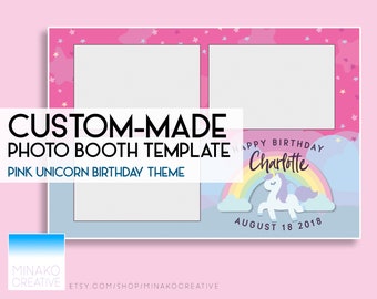 Custom Made Birthday Party Pink Unicorn Kids Child's Cute Princess Theme Photobooth Photo Booth Template