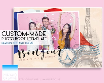 Custom Made Birthday Party Going away Bon Voyage Paris French Postcard Travel Theme Photobooth Photo Booth Template