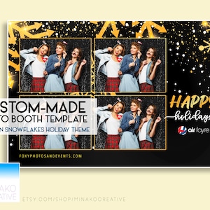 Custom Made Christmas Party Black and Gold Golden Snowflake Theme Holiday Festive Winter Photobooth Photo Booth Template