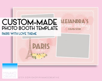 Custom Made Birthday Party Going Away Bon Voyage Paris French Pastel Pretty Elegant Pink Hearts Love Theme Photobooth Photo Booth Template