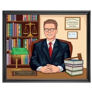 Custom Lawyer Caricature Retirement Gift, Law School Grad Gift, Gift for Lawyer Graduate, Personalized Retirement Gift for woman man