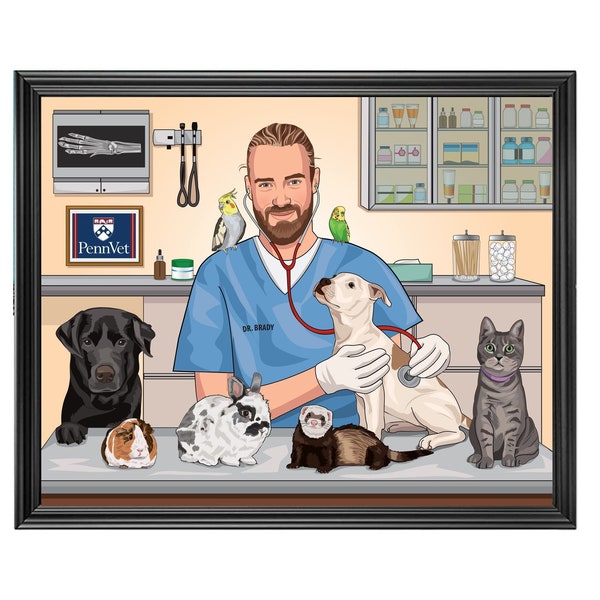 Custom Veterinarian gift, Animal Vet Gift, Custom Pet Vet Portrait, Veterinarian caricature, Veterinarian cartoon, Vet Doctor retirement\