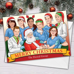 Zahnarzt Weihnachtskarte, einzigartige Weihnachtskarte für Zahnarztpraxis, Karikatur-Zahnarzt-Weihnachtskarte, lustige Zahnarzt-Weihnachtskarte für Patienten