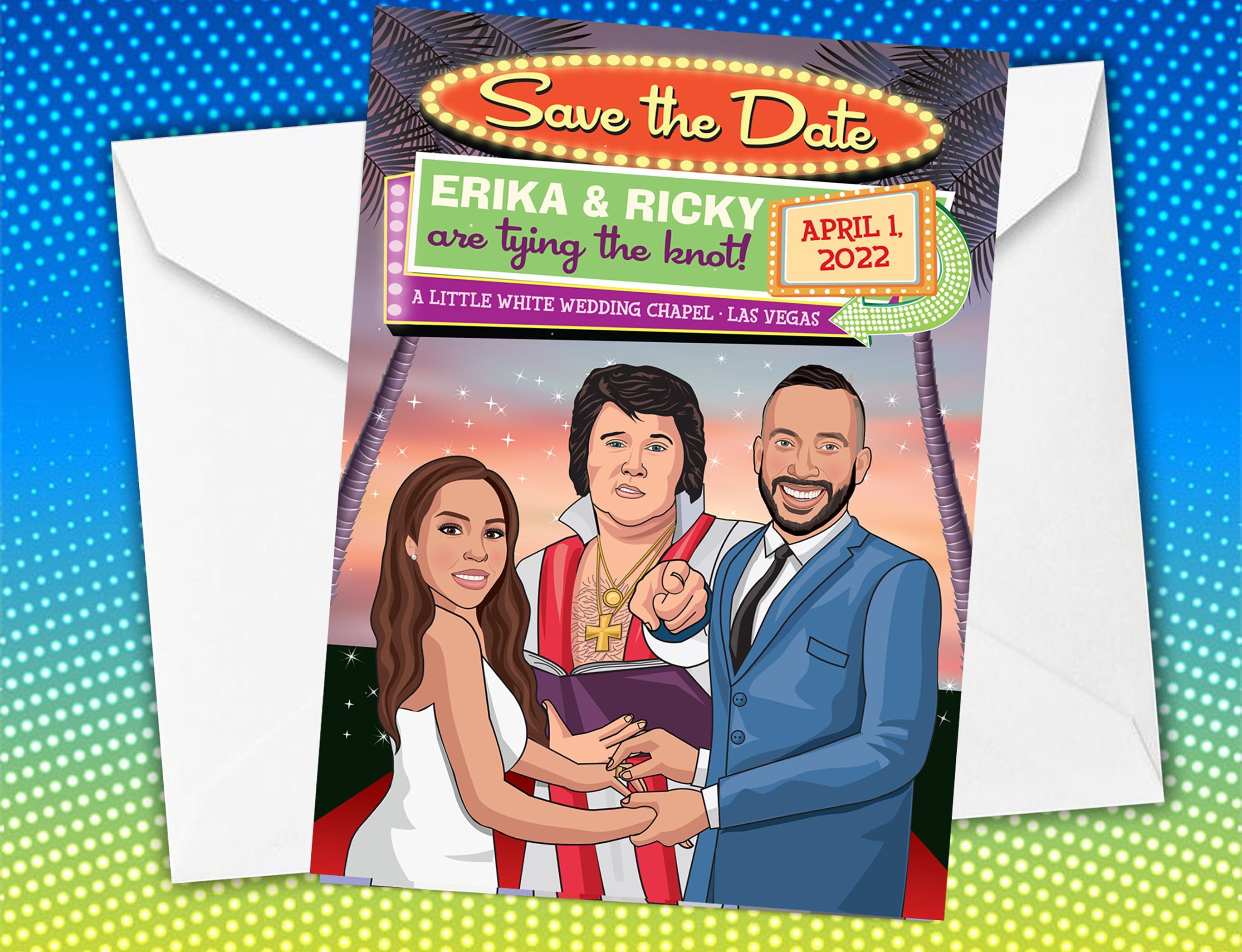 Vegas Save the Date Invitation, Elvis Wedding, Custom Destination Invite -  Etsy, image size:2738x2100