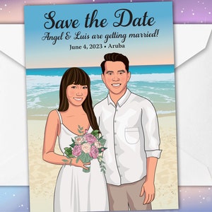 Beach Wedding Save the Date, Tropical Wedding Save the Date, Destination Wedding Save the Date, Caricature Save the Date Invitation