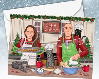 Custom Family Christmas Card: Baking Theme Caricature
