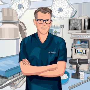 Regalo personalizzato per chirurgo ortopedico, ritratto di medico ortopedico, caricatura di chirurgo ortopedico, pensionamento di chirurgo ortopedico, regalo di residenza