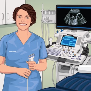 Presente personalizado para ultrassonografista, presente para técnico de ultrassom, caricatura de ultrassonografista, desenho animado para técnico de ultrassom, presente exclusivo para médico de ultrassom