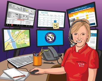 Custom 911 Dispatcher Caricature Gift, Emergency Dispatcher Retirement